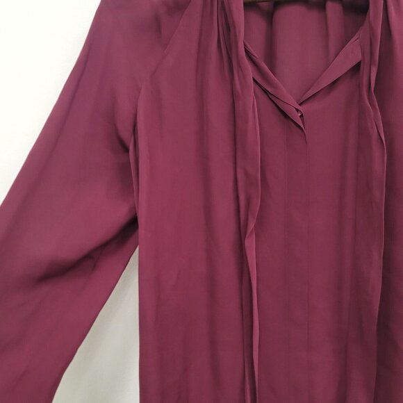 Parker Womens Pussybow Silk Blouse Size S Burgundy Red Long Sleeve Lightweight - Picture 2 of 16
